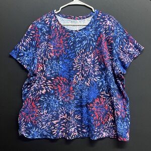 Women's Top Short Sleeves blue red  Printed Plus Sz 2X